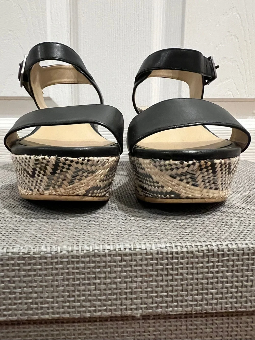 Abound Wedge Sandals with Patterned Espadrille Platform - Black